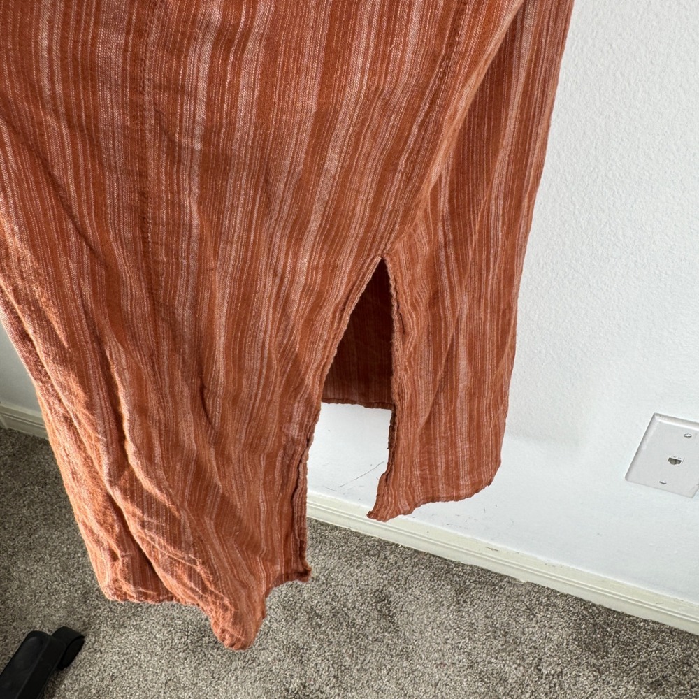 World Market Striped Caftan Maxi Dress Empire Waist One Size Earthy Oversized - Picture 7 of 9